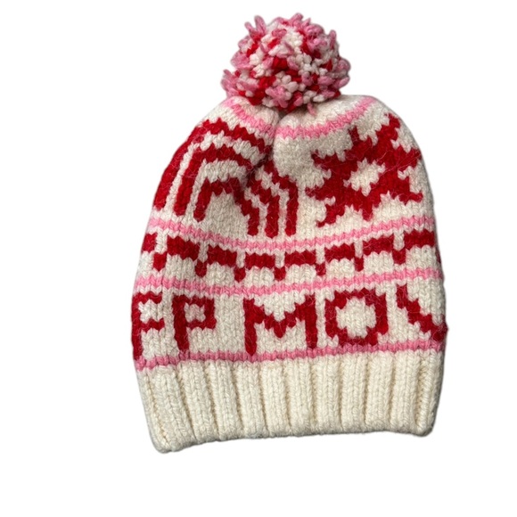 GUC FP Movement by Free People Crystal Skies Red Pink Fair Isle Beanie Pom-Pom - Picture 2 of 5